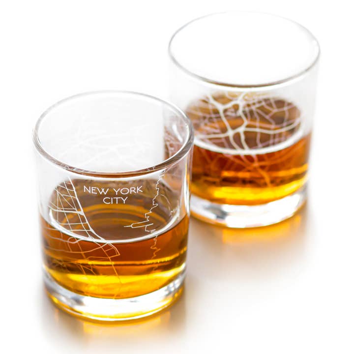 New York Whiskey Map Glass (Set of 2) for wholesale by RES|SCU