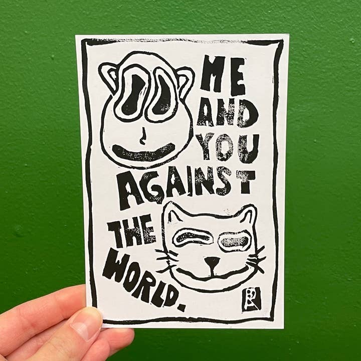 "Me and You Against the World" Lino Print for wholesale by Matchai Designs