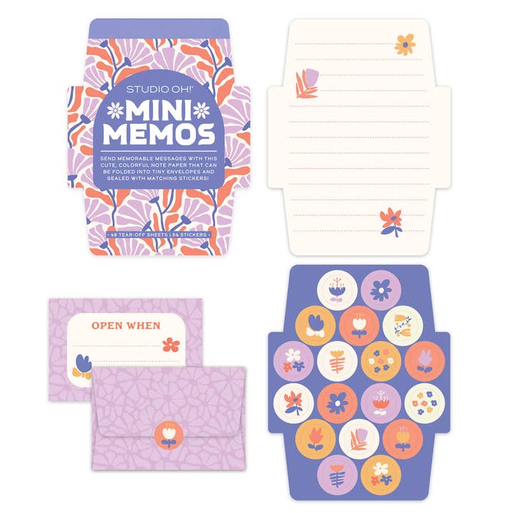 Studio Oh! - Wholesale Stationery/Notecard Set - Swaying Blooms Mini Memo with Stickers1
