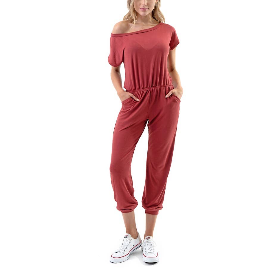 JHP Collection - Wholesale Jumpsuit - Women's - OFF SHOULDER CAP SLEEVE JUMPSUIT WITH POCKET2