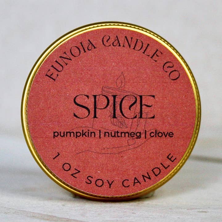 Kruidige Soja Kaars | 1 oz Gouden Blik Kaars voor wholesale door Eunoia Candle Co.