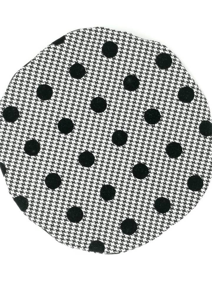 Béret en laine pied-de-poule avec pois en velours pour la vente par Tétè Accessories