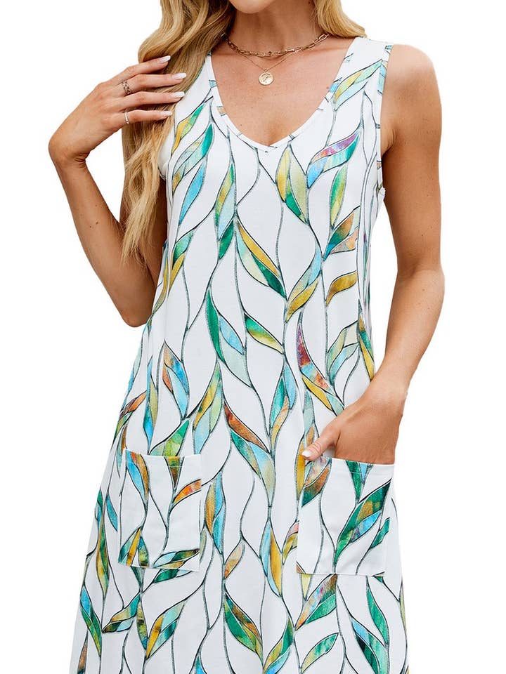 NINEXIS - Wholesale Dress - Women's - CWDSD7289_PRINTED SUSPENDERS LOOSE CASUAL SLEEVELESS DRESS