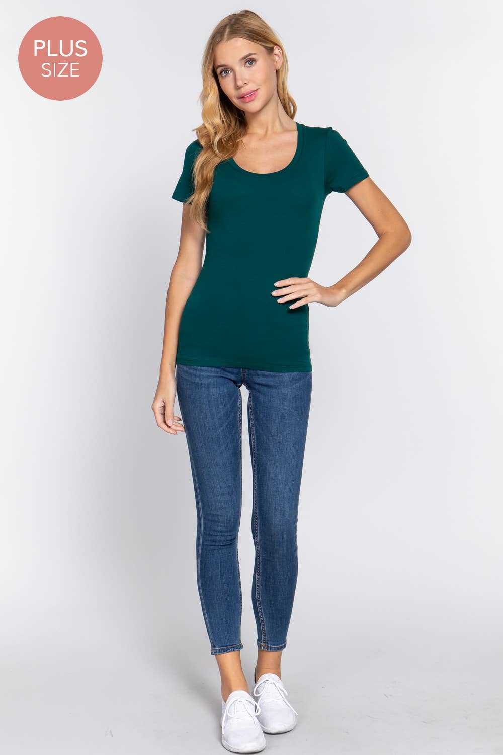 Active Basic | Active USA - Vente T-shirt – femme - [GRANDE TAILLE] Haut à manches courtes en jersey de coton à encolure dégagée12