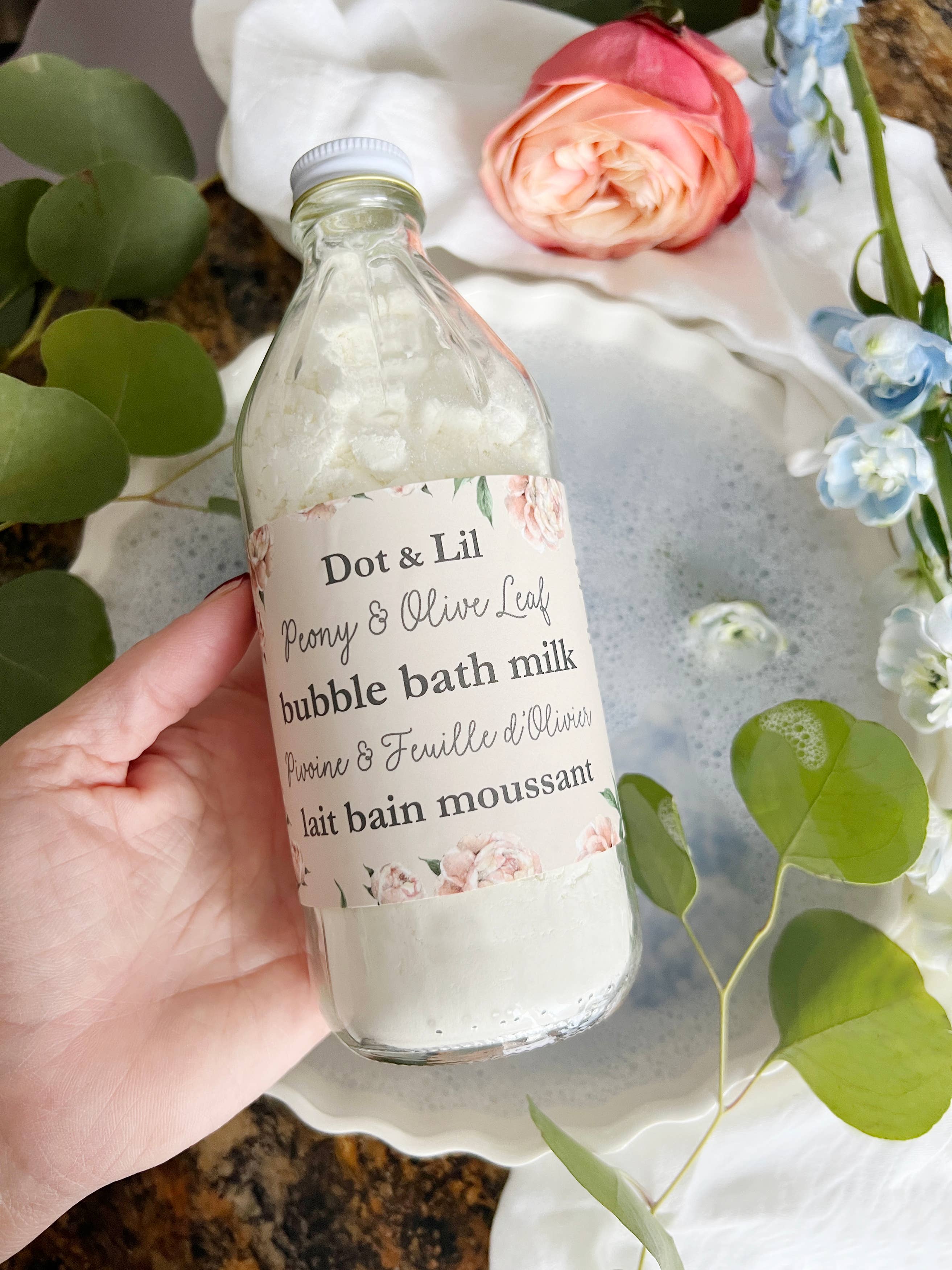 Dot & Lil - Wholesale Bubble Bath - NEW - Peony & Olive Leaf bubble bath milk1