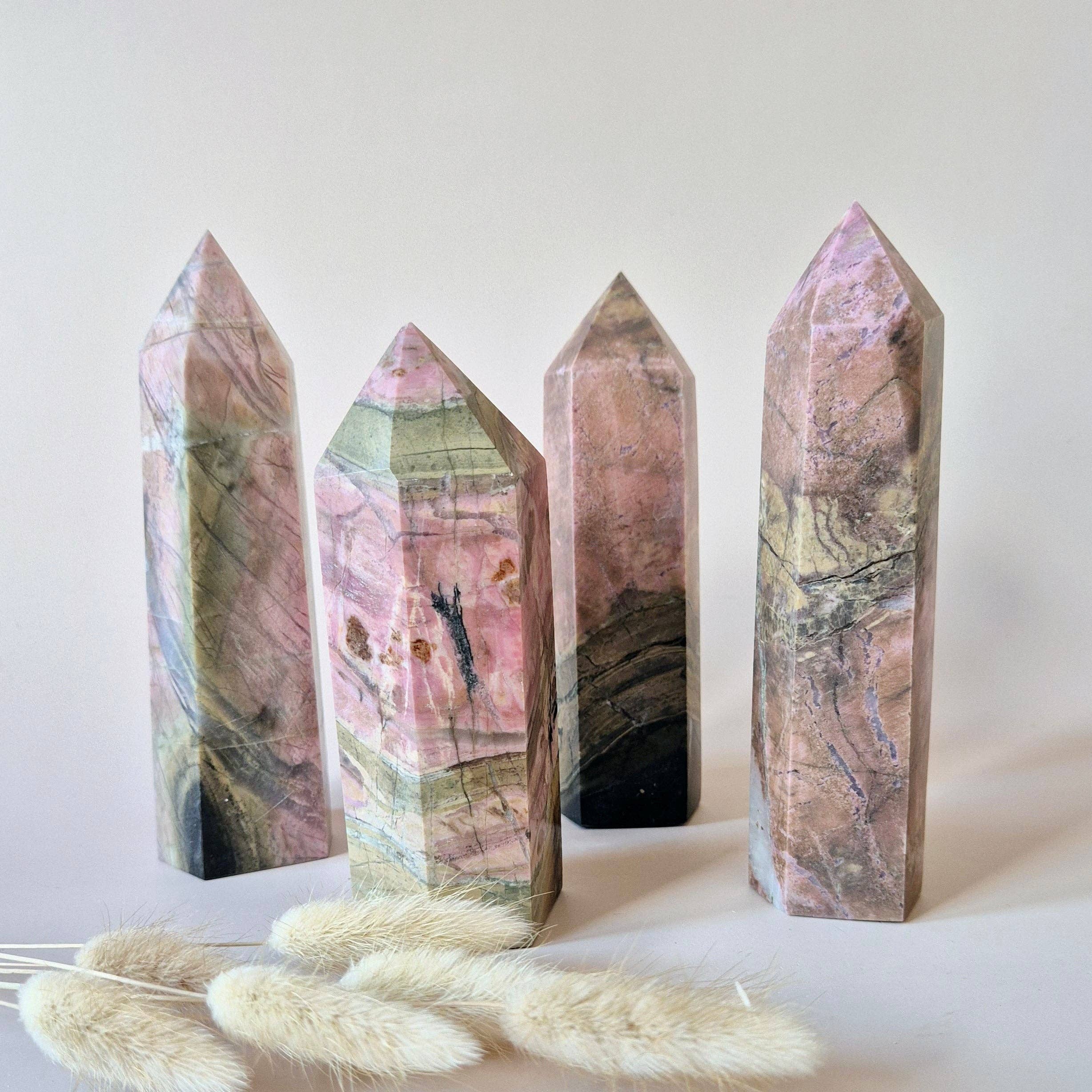 Moonlight Gemstones - Wholesale Spiritual Stone/Crystal - XL Rhodonite Tower – Powerful Healing in Pink & Black0