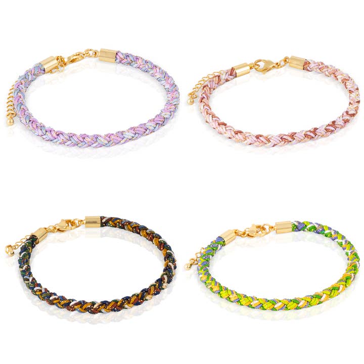 Pack de 4 pulseiras entrançadas multicoloridas com fecho dourado por atacado de FIRENZE ARTEGIANI