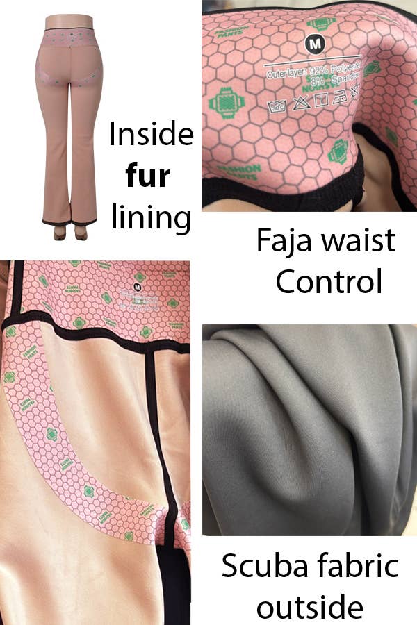 Color 5 - Wholesale Pants - Women's - Fur lined faja waist control butt lifting warm flare pants 3