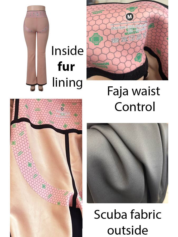Color 5 - Wholesale Pants - Women's - Fur lined faja waist control butt lifting warm flare pants 3