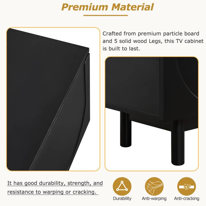 39F Inc. - Wholesale Console Table - Graceful Black TV Stand for 78" TVs - Solid Wood Legs7