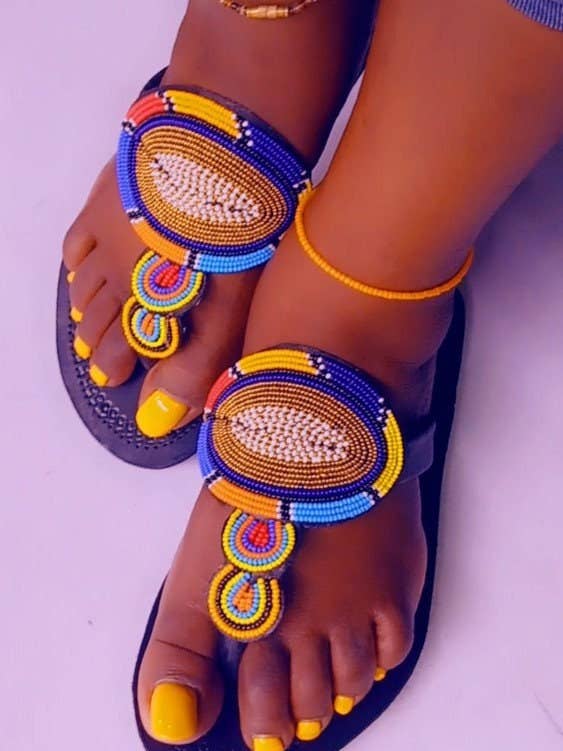 Delight merchants - Wholesale Sandals – Women's - Multicolored Beaded Maasai Leather Slip-On Sandals