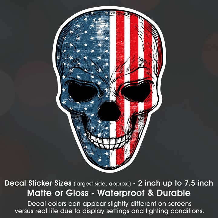 Skull Grunge American Flag USA Decal Sticker Waterproof for wholesale by Groovy Giftables