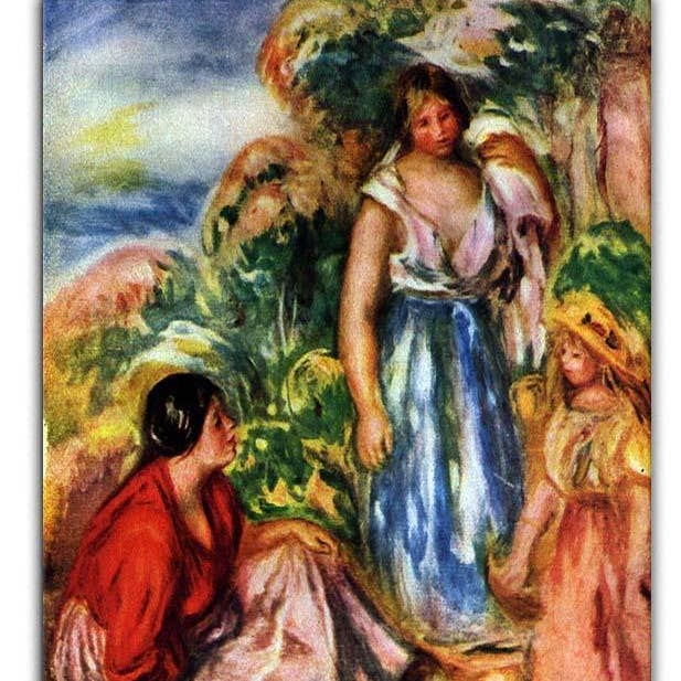 To kvinder med unge piger i et landskab lærred for engroshandel hos True Modern