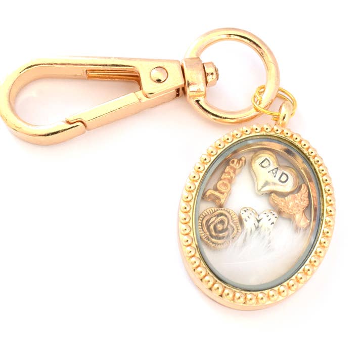 Dad Memorial Gold Oval Floating Locket Keyring (or necklace) for wholesale by Amaya Rose Ltd.
