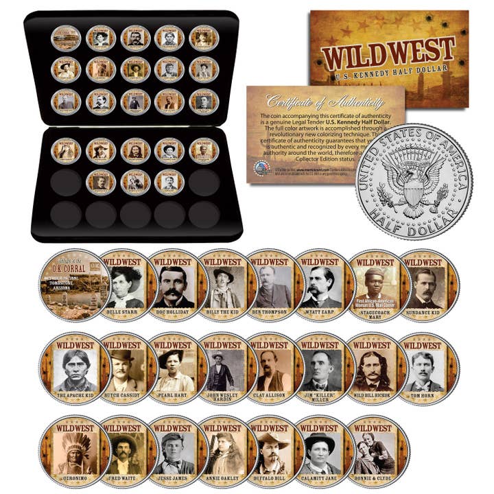 Wild West Outlaws 23-Coin Set JFK Half Dollars w/BOX for wholesale by The Merrick Mint