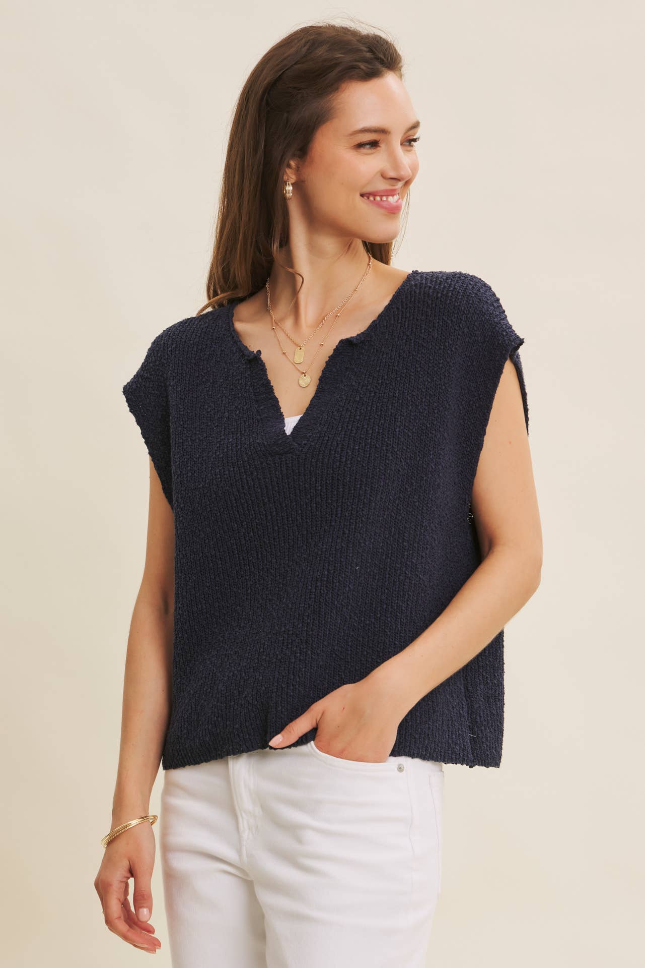 in february - Wholesale Knit Sweater - Women's - RELAXED FIT SLUB KNIT SWEATER TOP WITH SPLIT NECK39