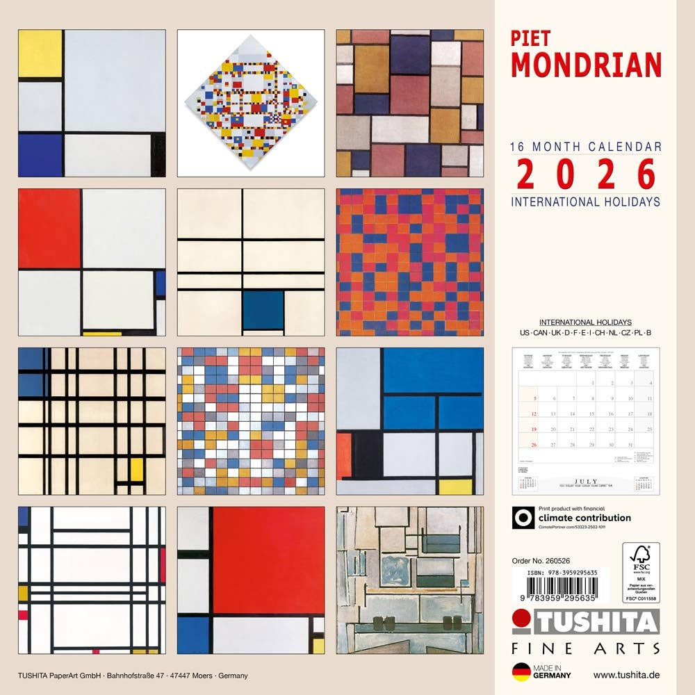 VisionWorks LLC - Wholesale Calendar - Piet Mondrian 2026 Wall Calendar1
