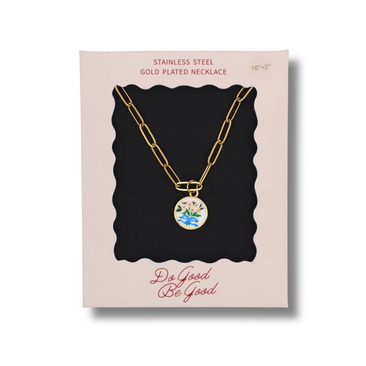 Floral Bouquet Charm Gold Plated Necklace for wholesale by Properly Improper