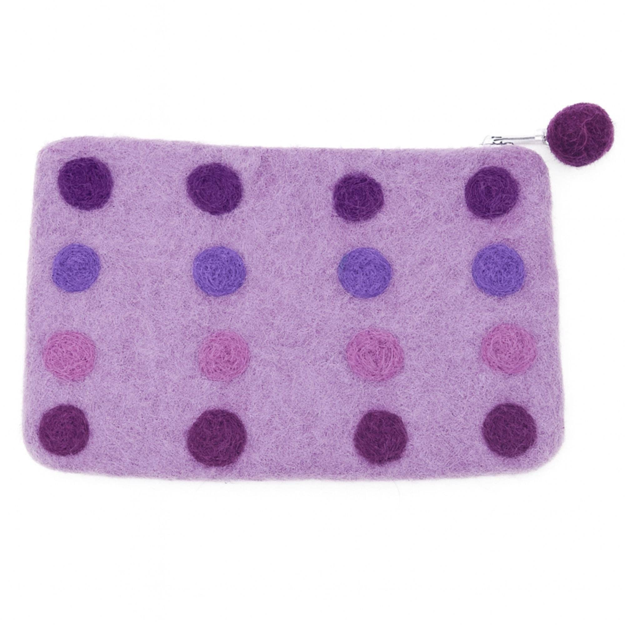 Global Crafts - Wholesale Pouch - Women's - Twilight Dot Felt Zipper Pouch, Purple0