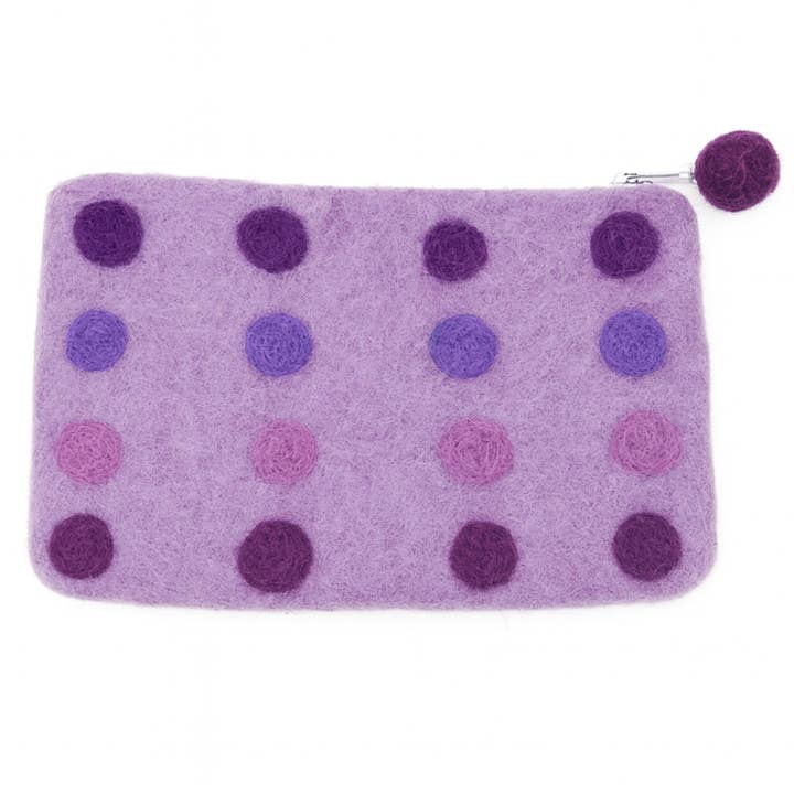 Global Crafts - Wholesale Pouch - Women's - Twilight Dot Felt Zipper Pouch, Purple