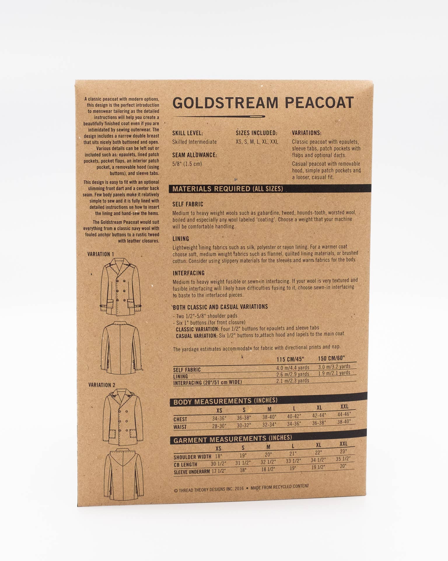 Thread Theory - Wholesale Craft Sewing Kit - Goldstream Peacoat Tissue Sewing Pattern1