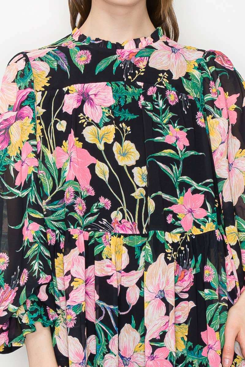 LoveWednesday - Wholesale Dress - Women's - Black wild floral print mini dress - LWD25957