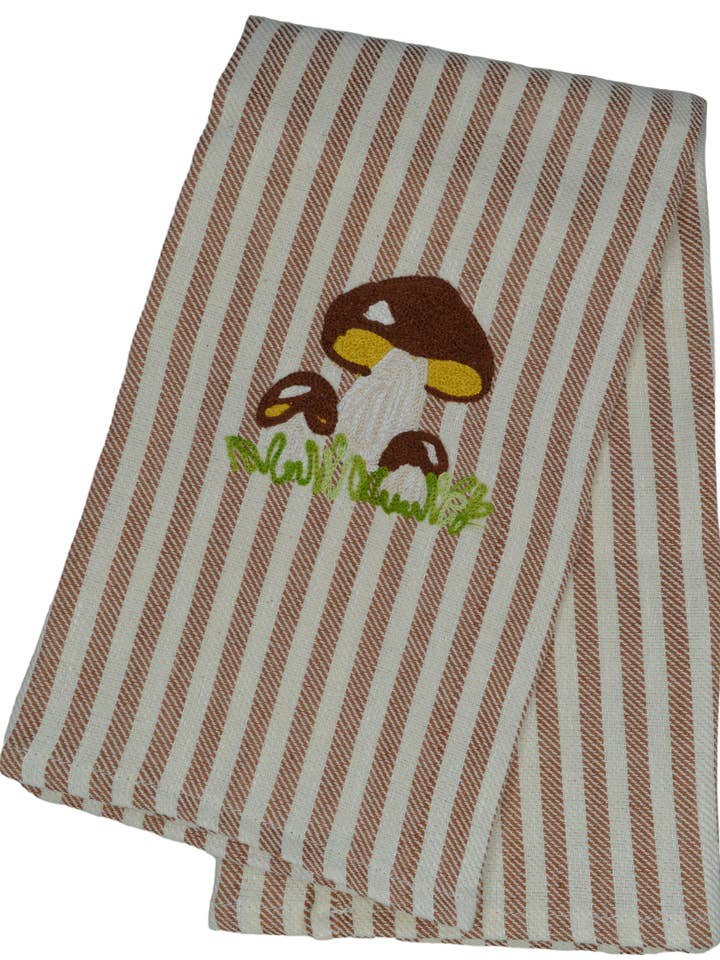 Pomelo køkkenhåndklæde med porcini-champignonbroderi for engroshandel hos BUSATTI