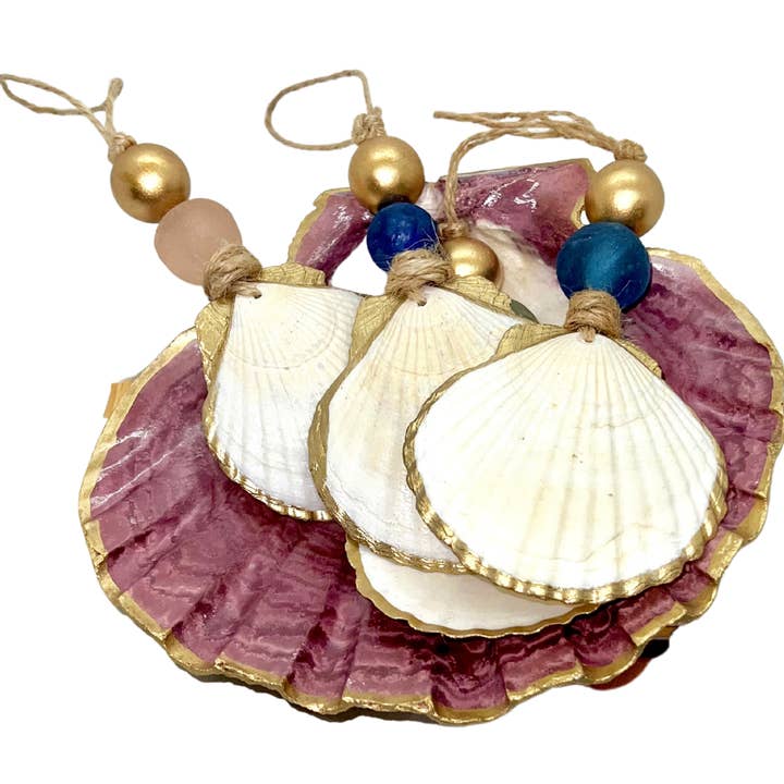 The Gilded Shell - Venta al por mayor Adornos - Adorno navideño costero de vieira dorada6