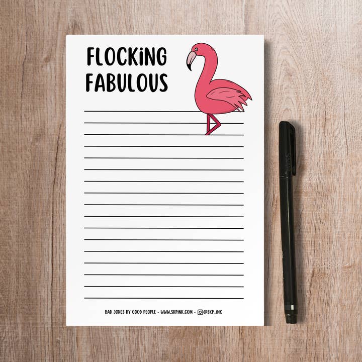 Bloc-notes de jeux de mots sur les flamants roses | Papeterie fabuleusement en vol pour la vente par SKP ink