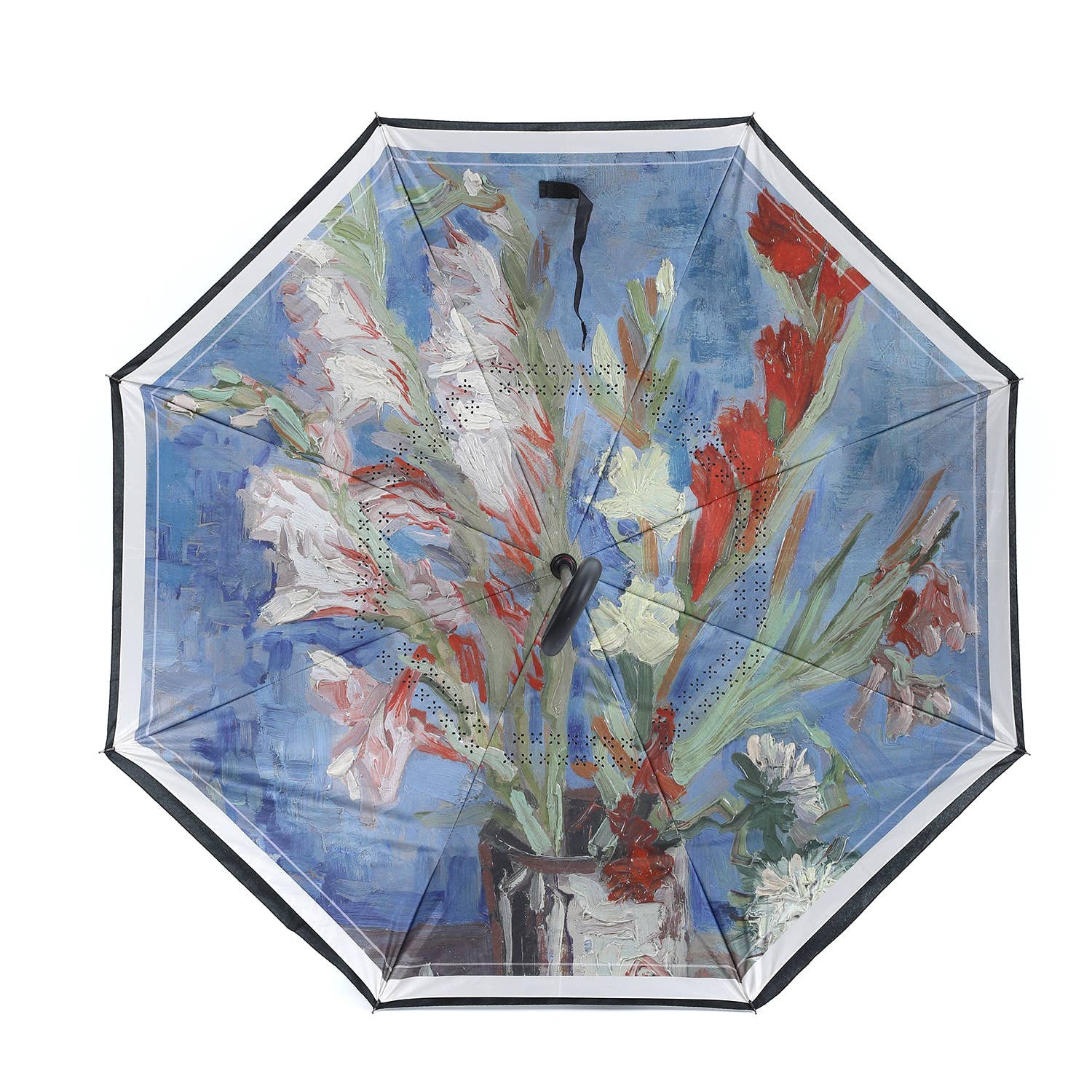 PEACH ACCESSORIES - Wholesale Umbrella - Women's - Vase with Gladioli Print Upside Down Umbrella in Blue F9721