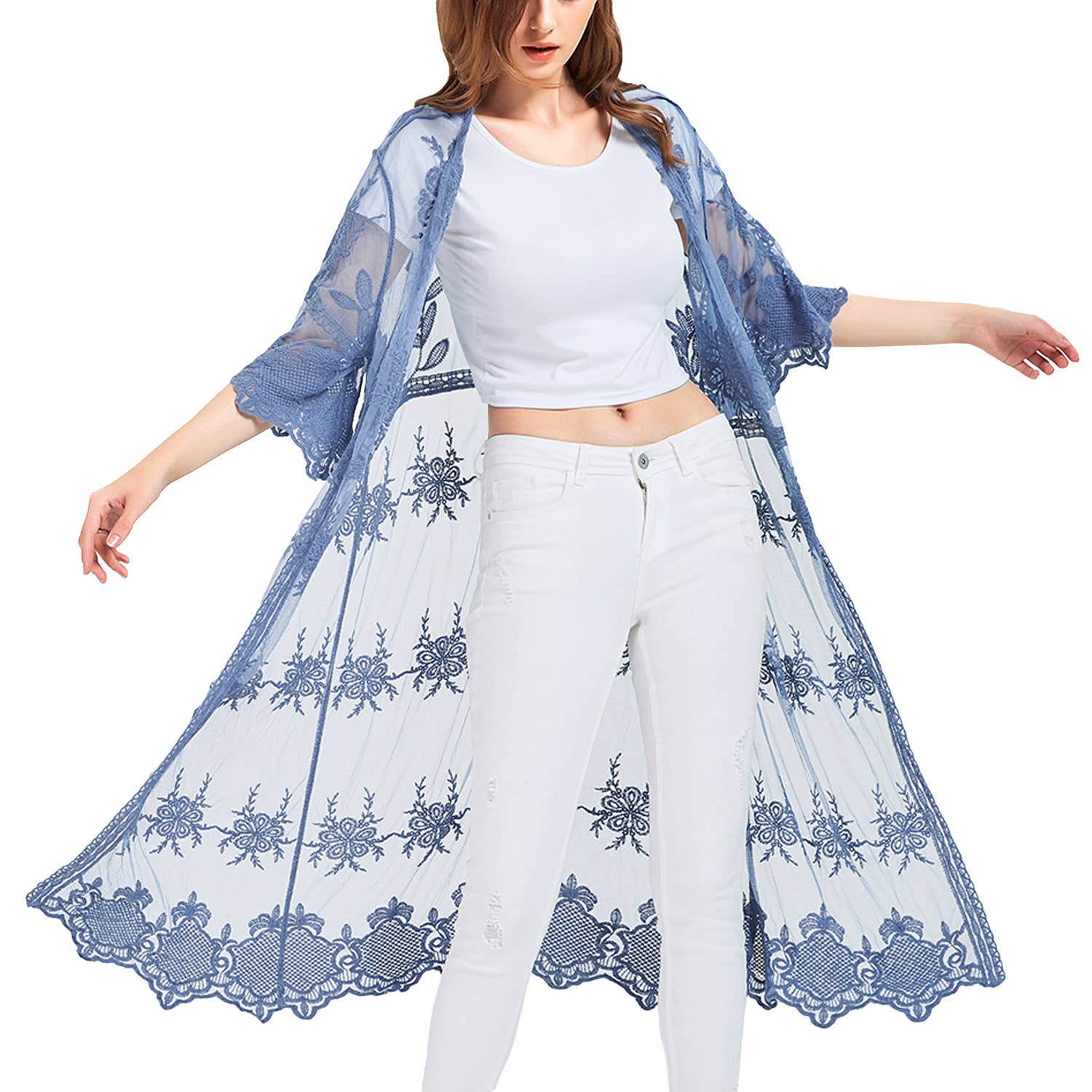 Anna Kaci Wholesale - Wholesale Kimono - Women's - Long Floral Lace Embroidered Kimono38