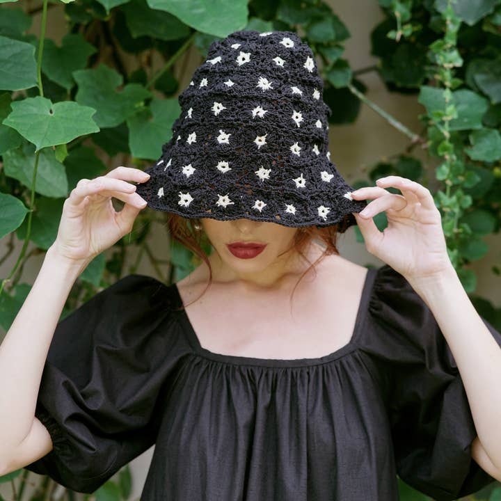 FLORA Crochet Hat, in Black for wholesale by Brunna Co
