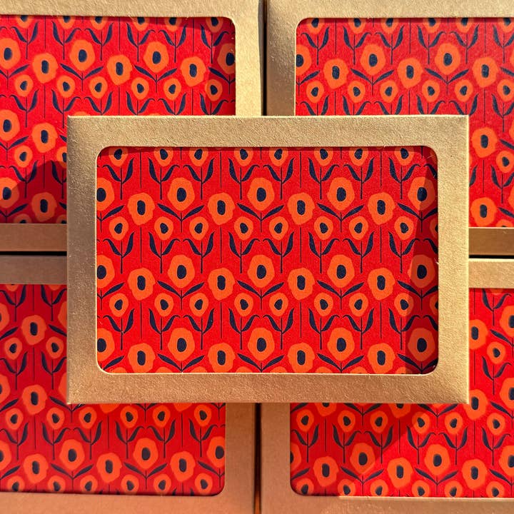 New! Country Poppies on Red / Blank Note Cards for wholesale by Misha Zadeh