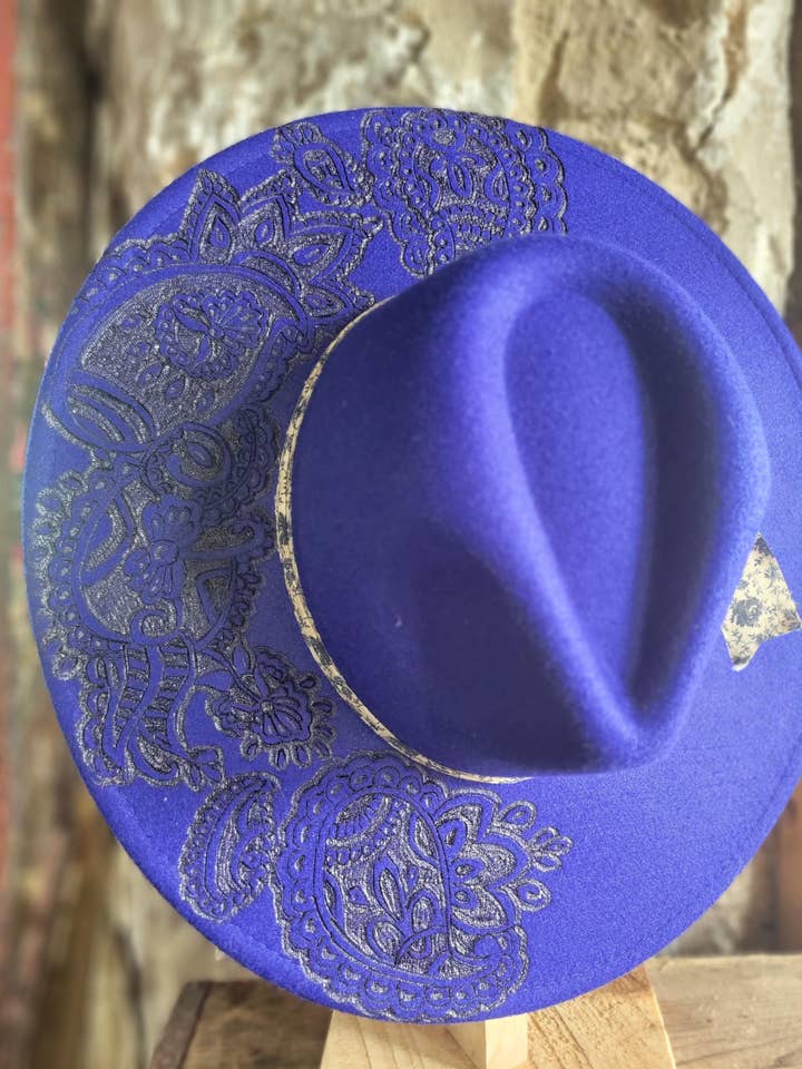 Freehand burned vegan wool hat for wholesale by The Broody Hen