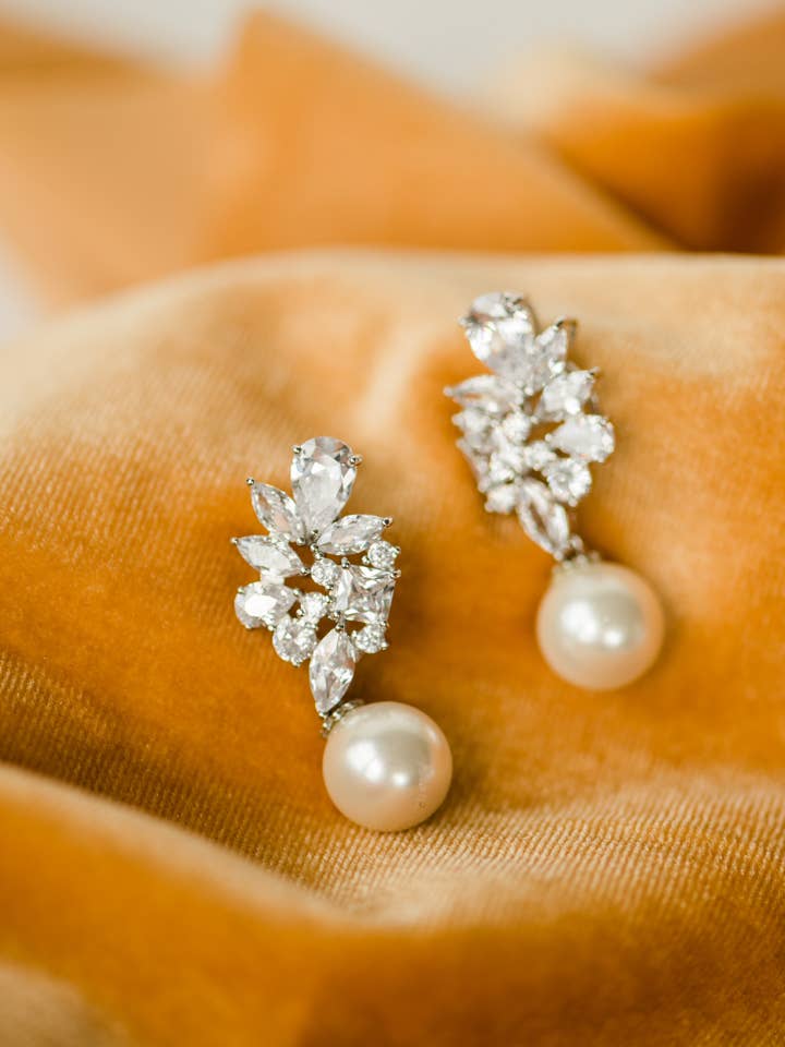 Kelly Earrings / Pearl Wedding Earrings for Bride for wholesale by Amy Grace Monograms