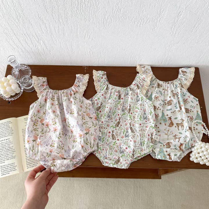 Chegada de Verão Bebé Menina Macacão Sem Mangas com Alças e Estampado Floral de Animais por atacado de MyKids-USA®