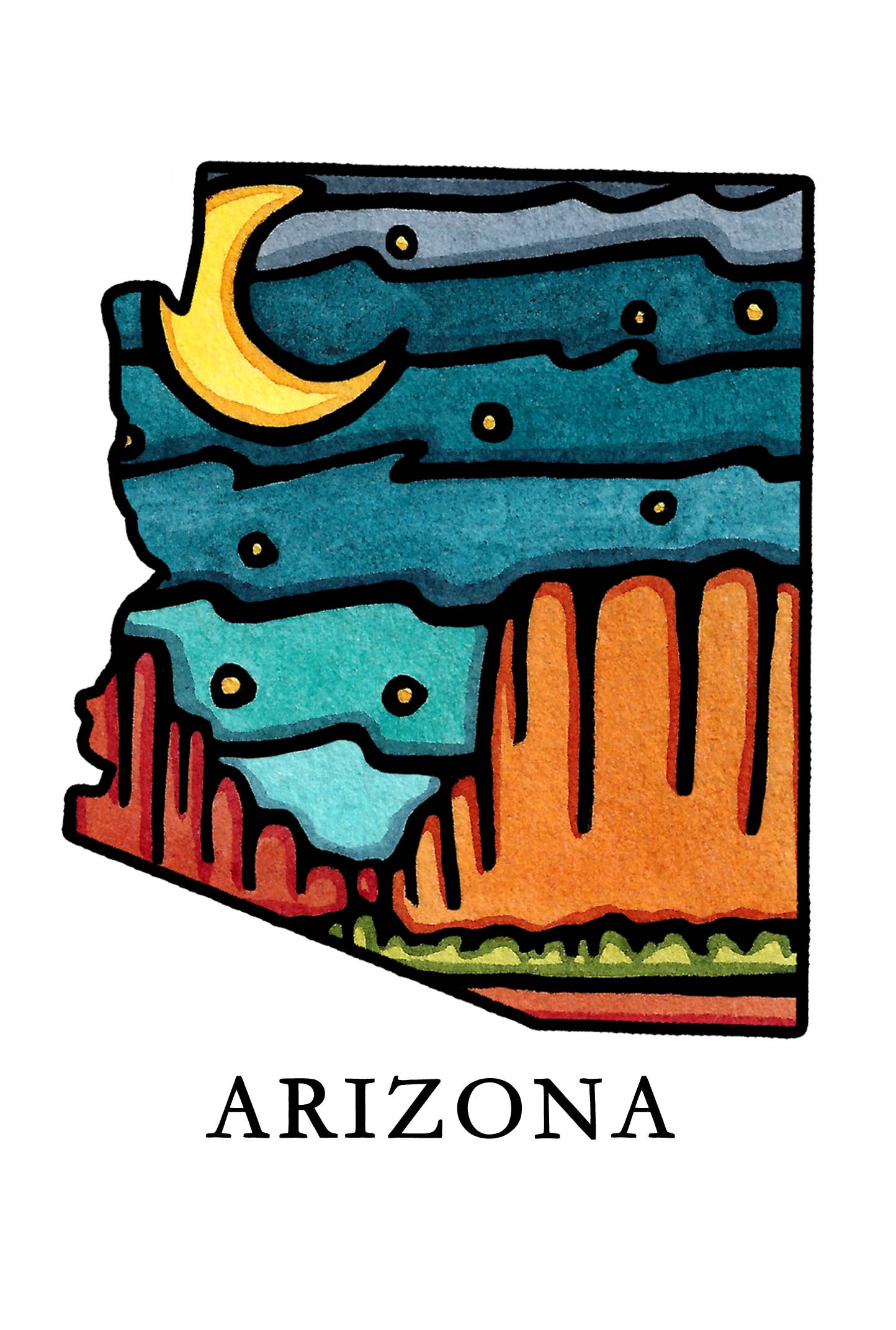 Sarah Angst Art - Wholesale Postcard - Custom Name Dropped State Postcards - Pack of 1003