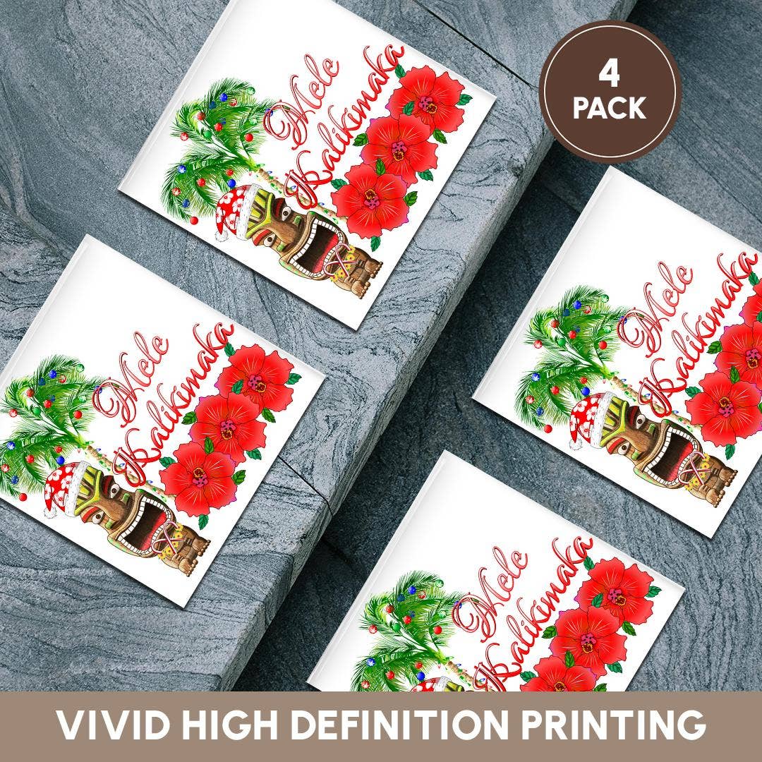 3dRose - Venta al por mayor Posavasos - 3dRose, Mele Kalikimaka, hawaiano para Feliz Navidad y Papá Noel Tiki, Posavasos5