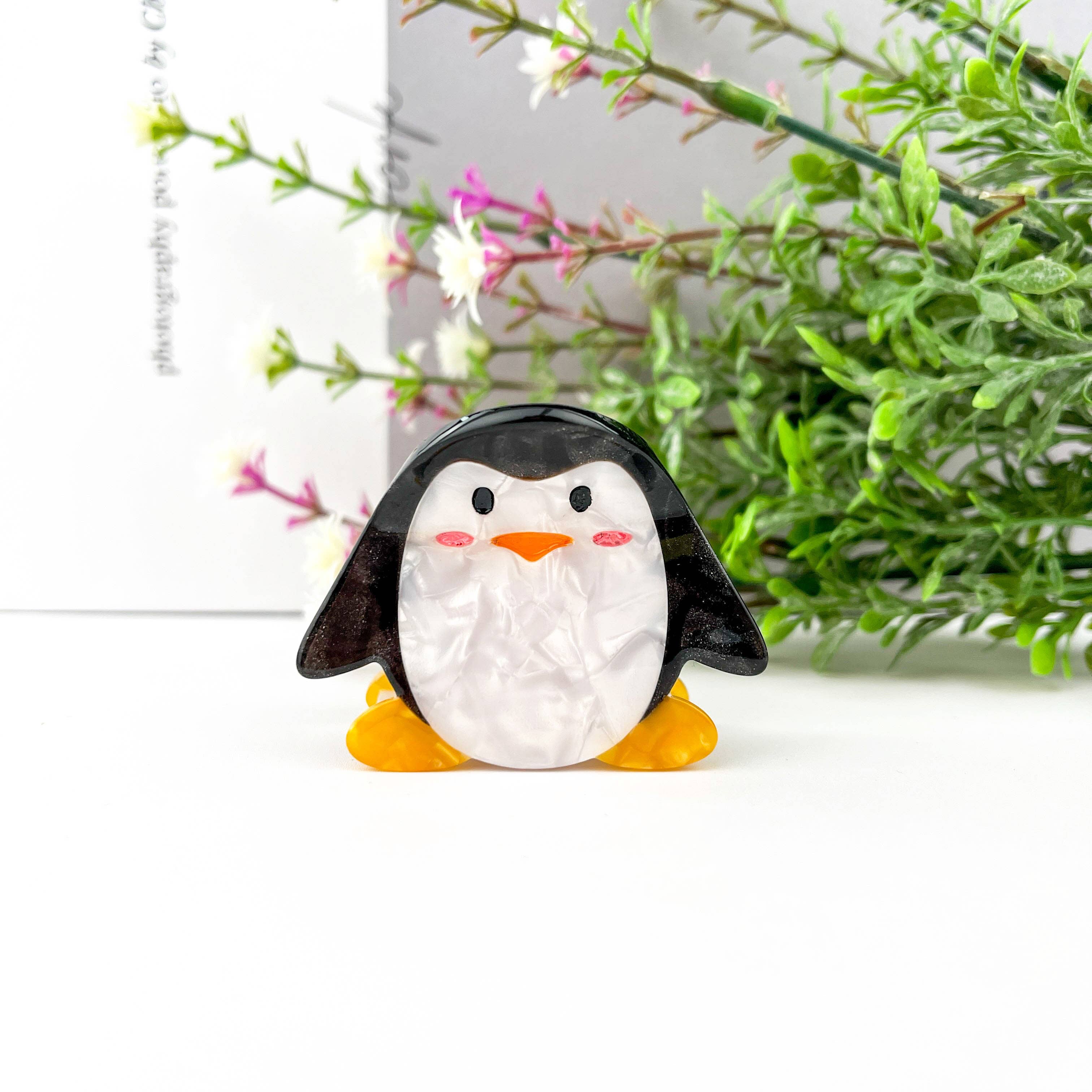 Cartoon Penguin Small Acetate Hair Clip for wholesale on Faire0