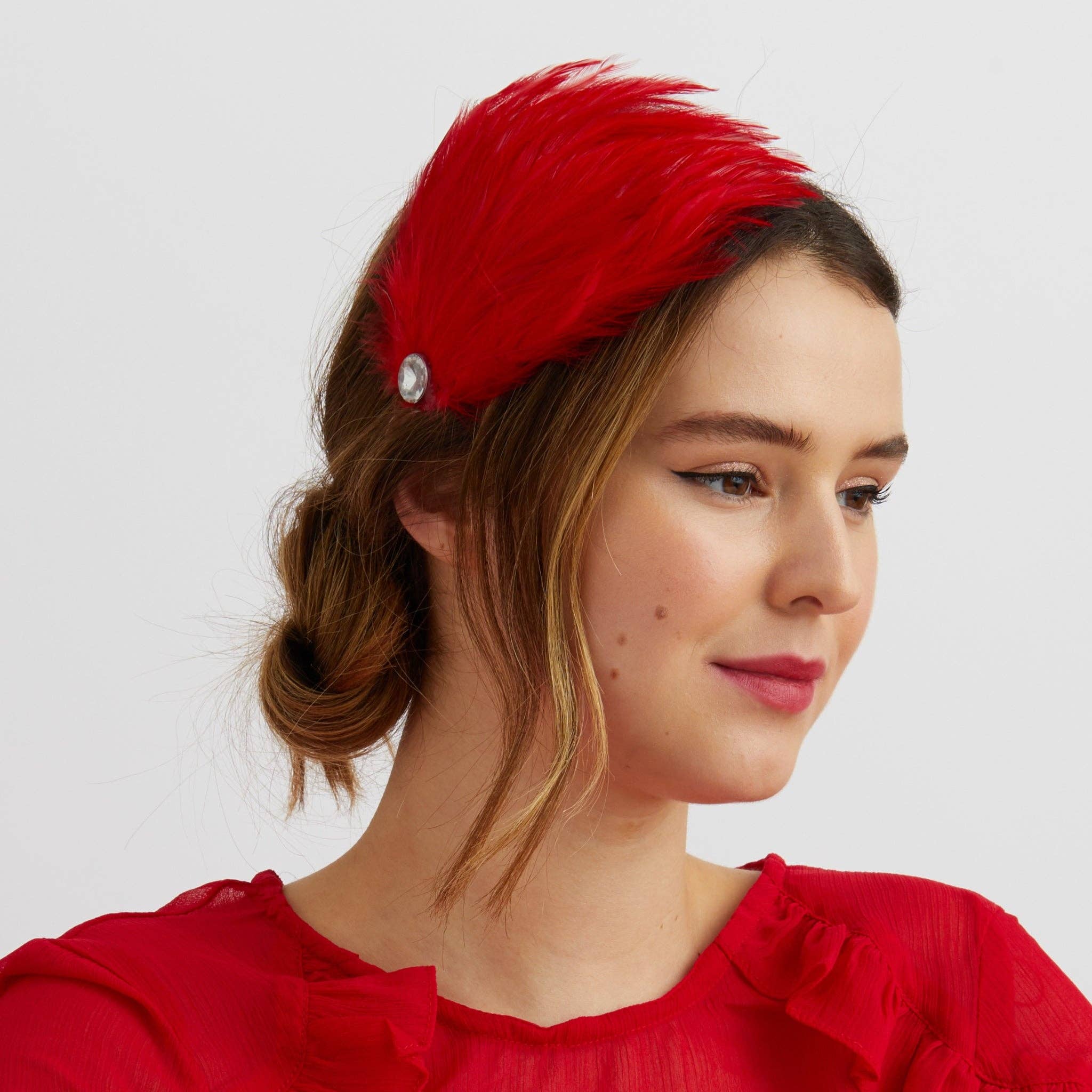 QueenMee Accessories - Wholesale Fascinator Hat - Women's - Red Fascinator Headband with Feathers2