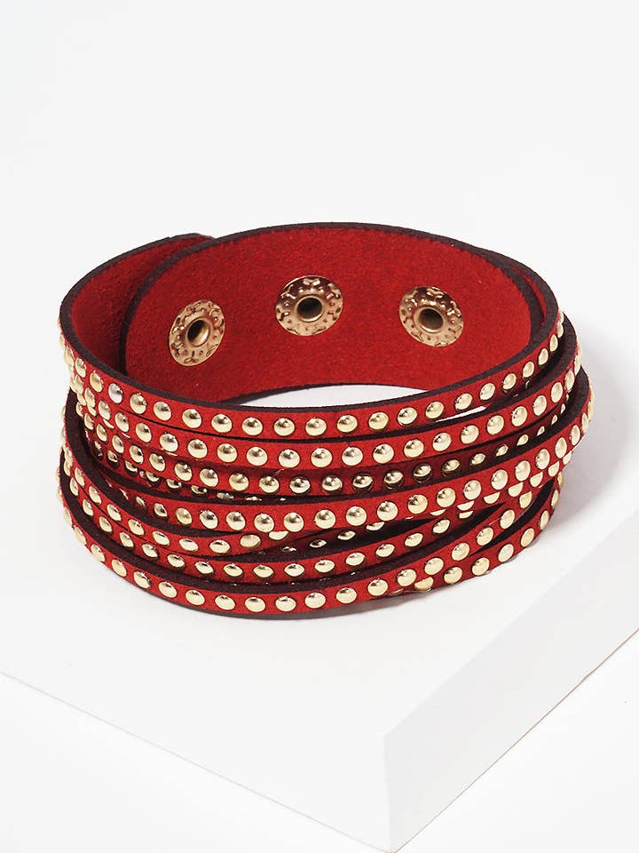 Metal Studded Leatherette Wrap Bracelet for wholesale by Wild Honey
