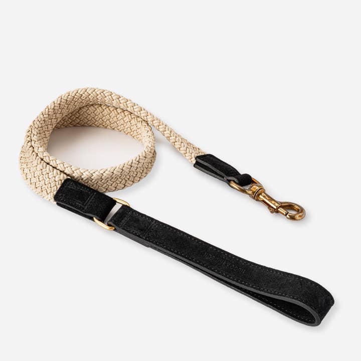 Flat Rope and Leather Dog Lead - Black for wholesale by Hugo & Hudson