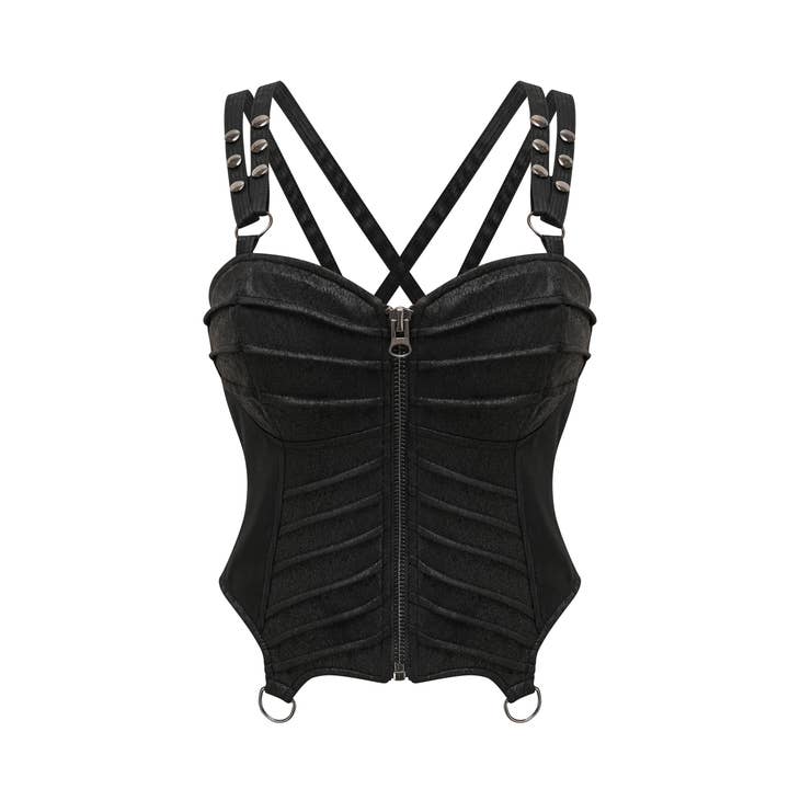 Schwarzes Rüstungs-Mieder mit Falten, Trägern und Rückenschnürung für den Großhandel von Western Fashion