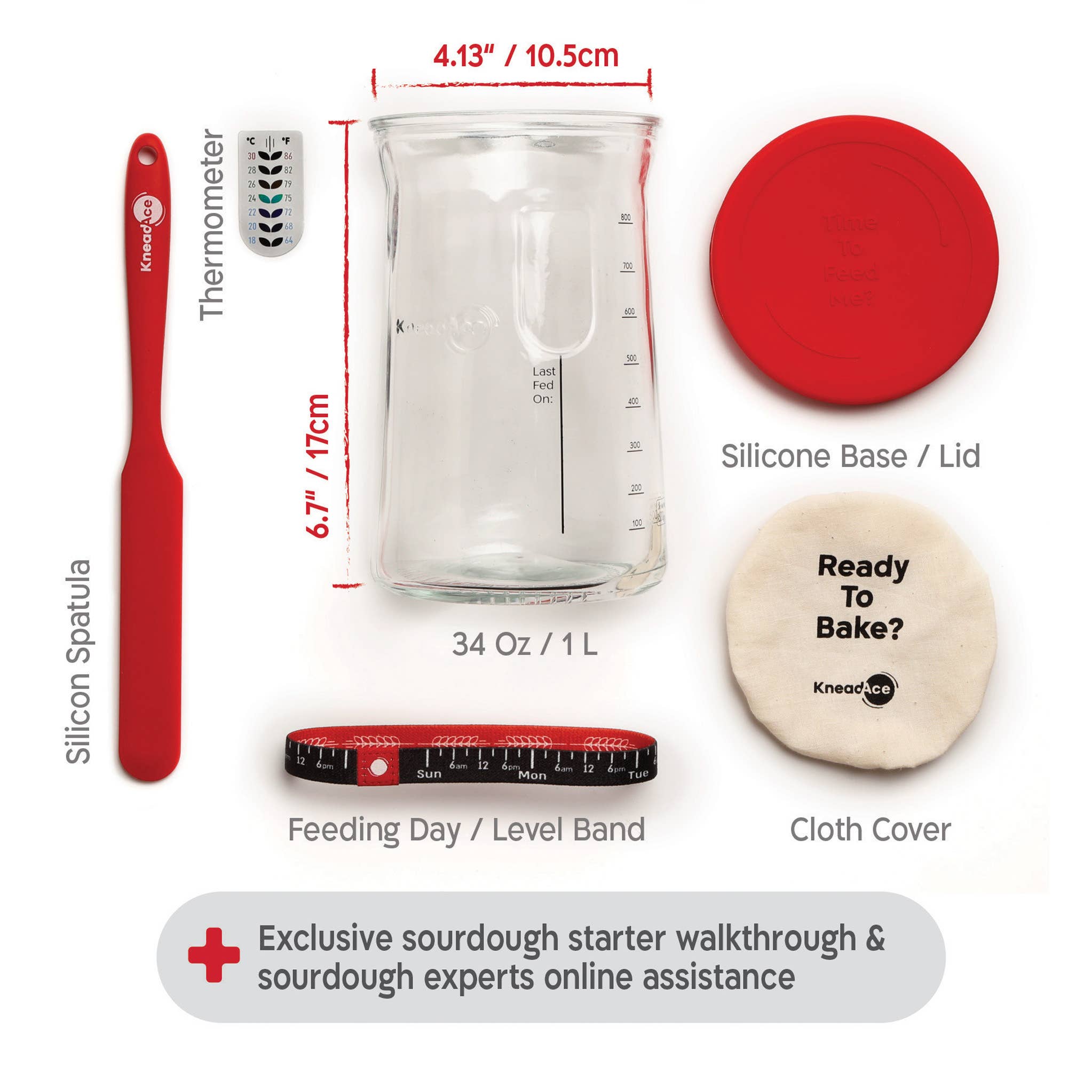 KneadAce – wholesale Kitchen tool/gadget – KneadAce PRO Sourdough Kit: 34oz Jar-Baskets-Bread Lame 5