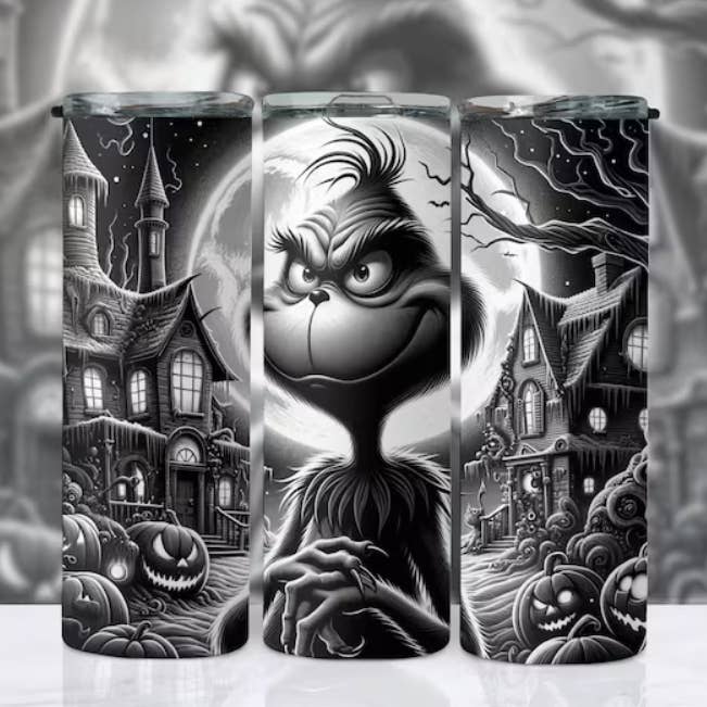 Black & White Grinch Skinny Tumbler 20oz for wholesale by JAC Wholesale