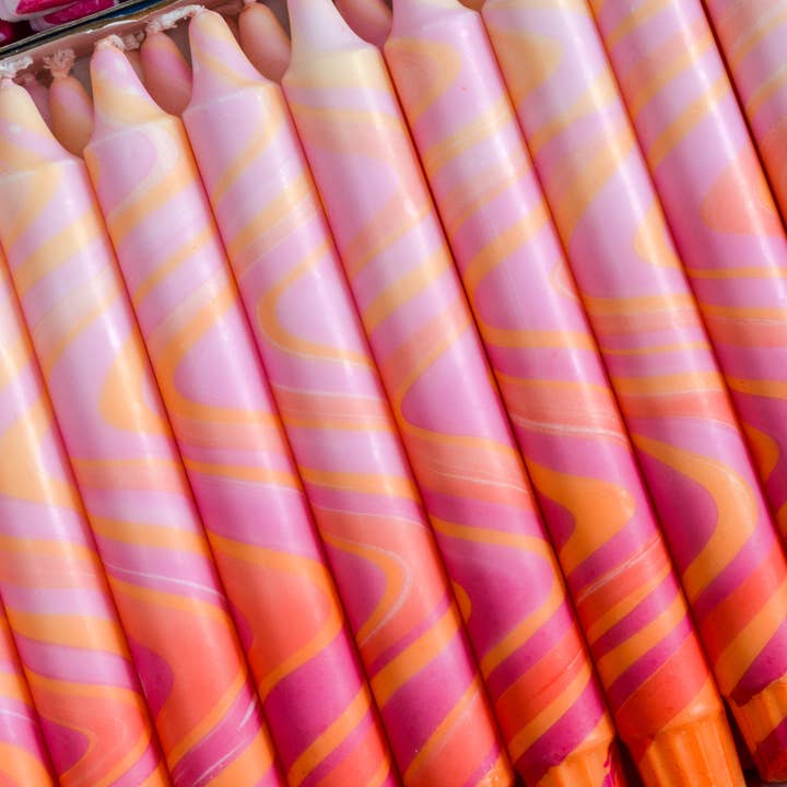 Nordtrice - Wholesale Tapered Candle/Candlestick - Summer Marble Candles - Pink / Orange & Red