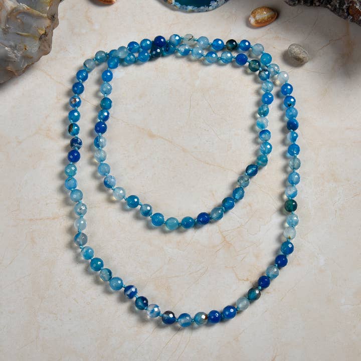 36" 8MM gefacetteerde blauwe agaat Infinity ketting voor wholesale door IST Jewelry