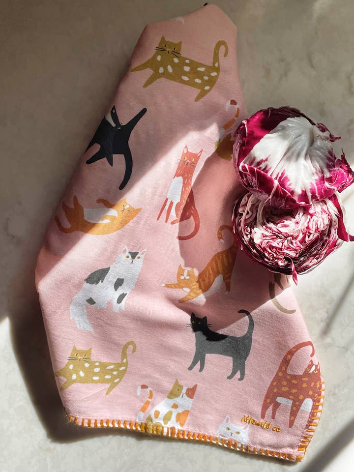 Cats Cotton Tea Towel with Embroidered Detail for wholesale by Idlewild Co.