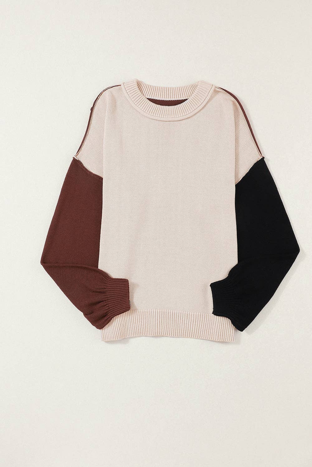 Suhkasana – wholesale Knitted jumper – Women′s – Colorblock Bishop Sleeve Ribbed Knit Sweater2