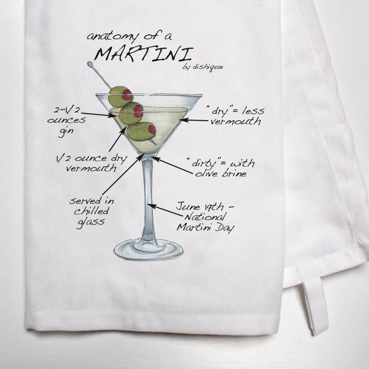 Martini Bar Towel, Personalized Kitchen Tea Towel, Blue Gin
